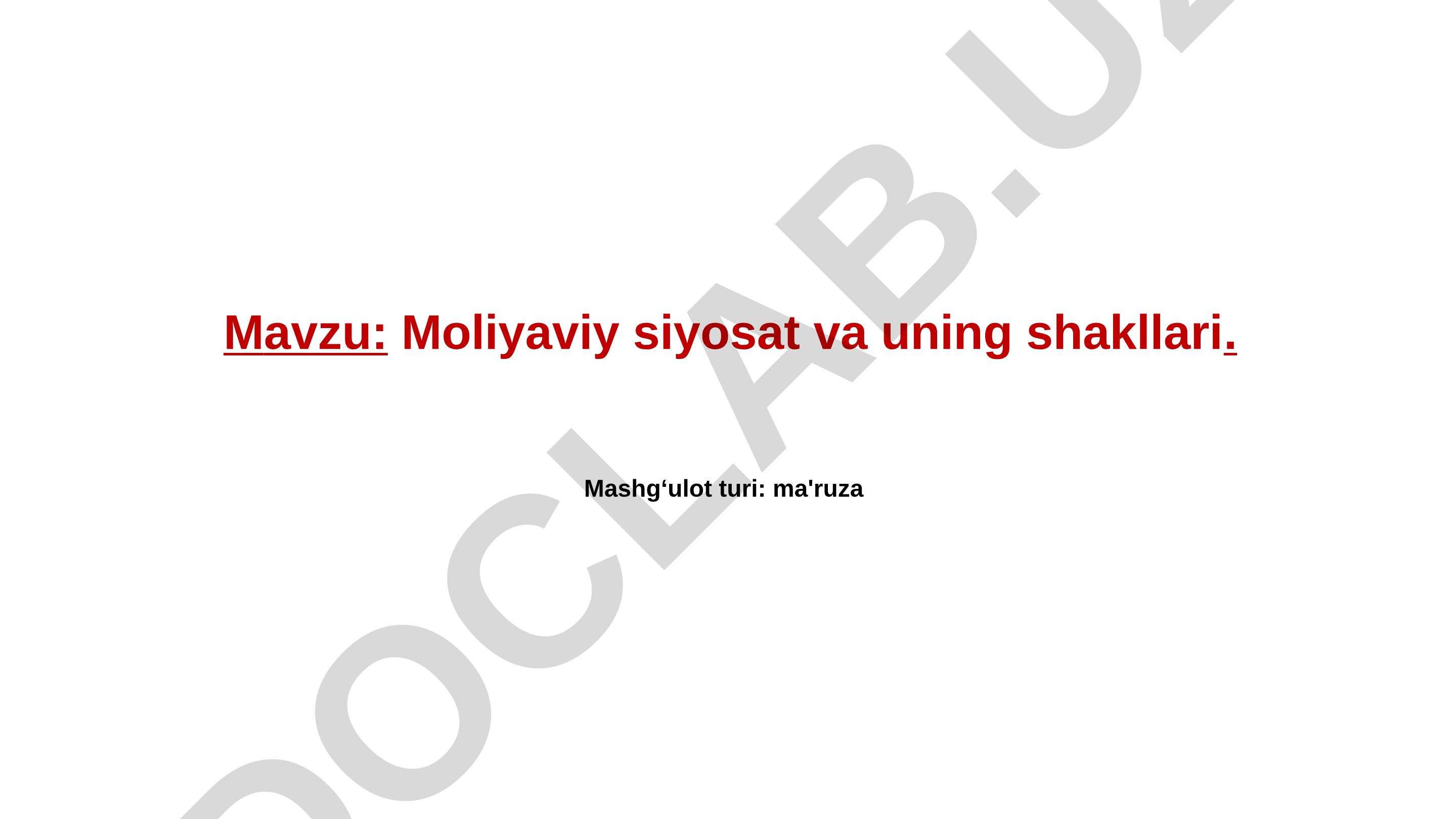 Moliyaviy siyosat va uning shakllari