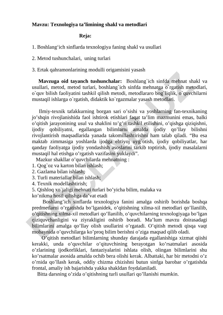 Texnologiya ta’limining shakl va metodlari