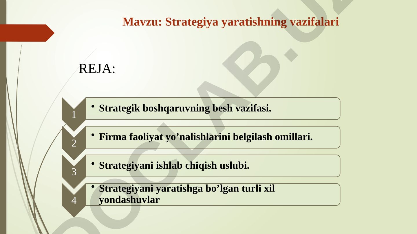 Strategiya yaratishning vazifalari