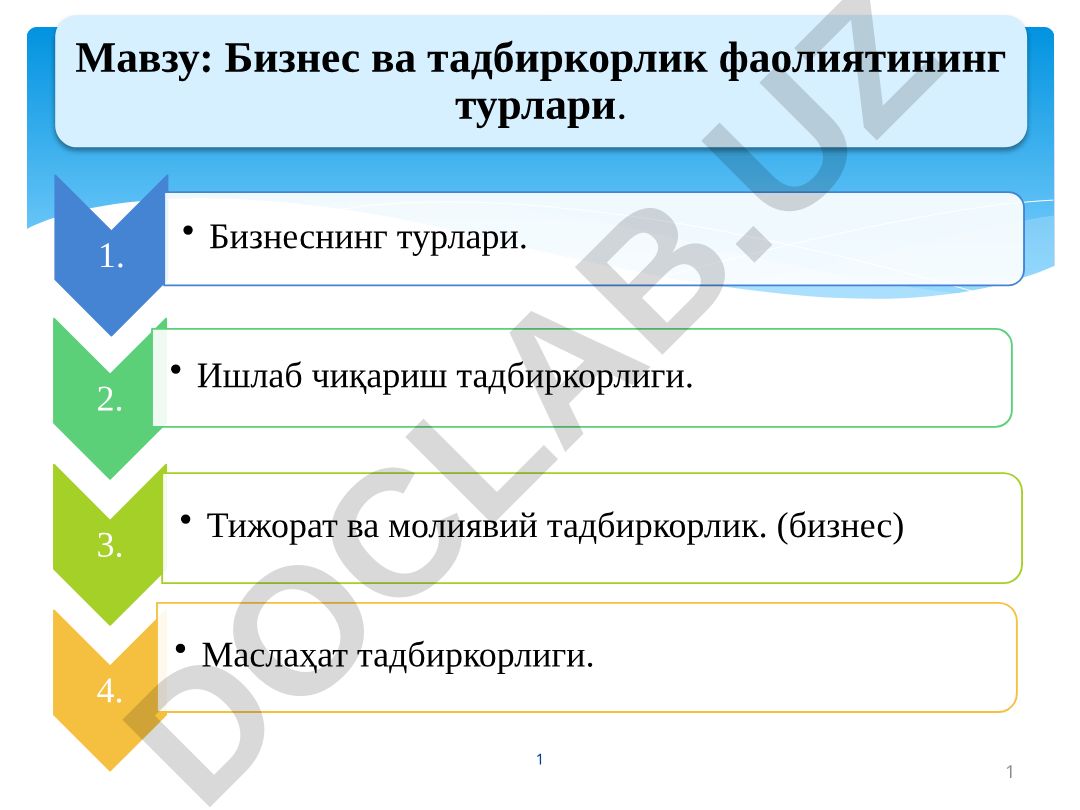 Бизнес ва тадбиркорлик фаолиятининг турлари