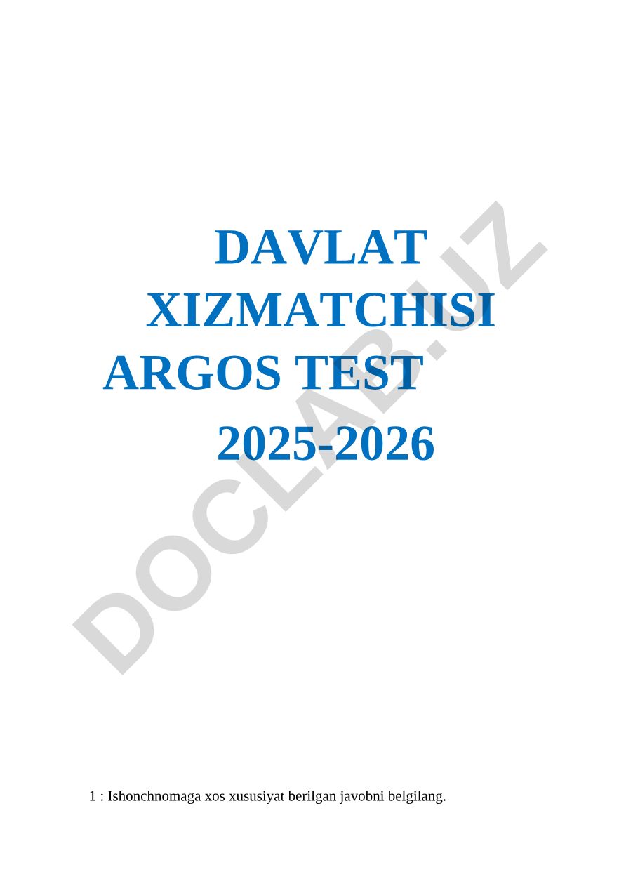 Davlat xizmatchisi argos test savollari va javoblari