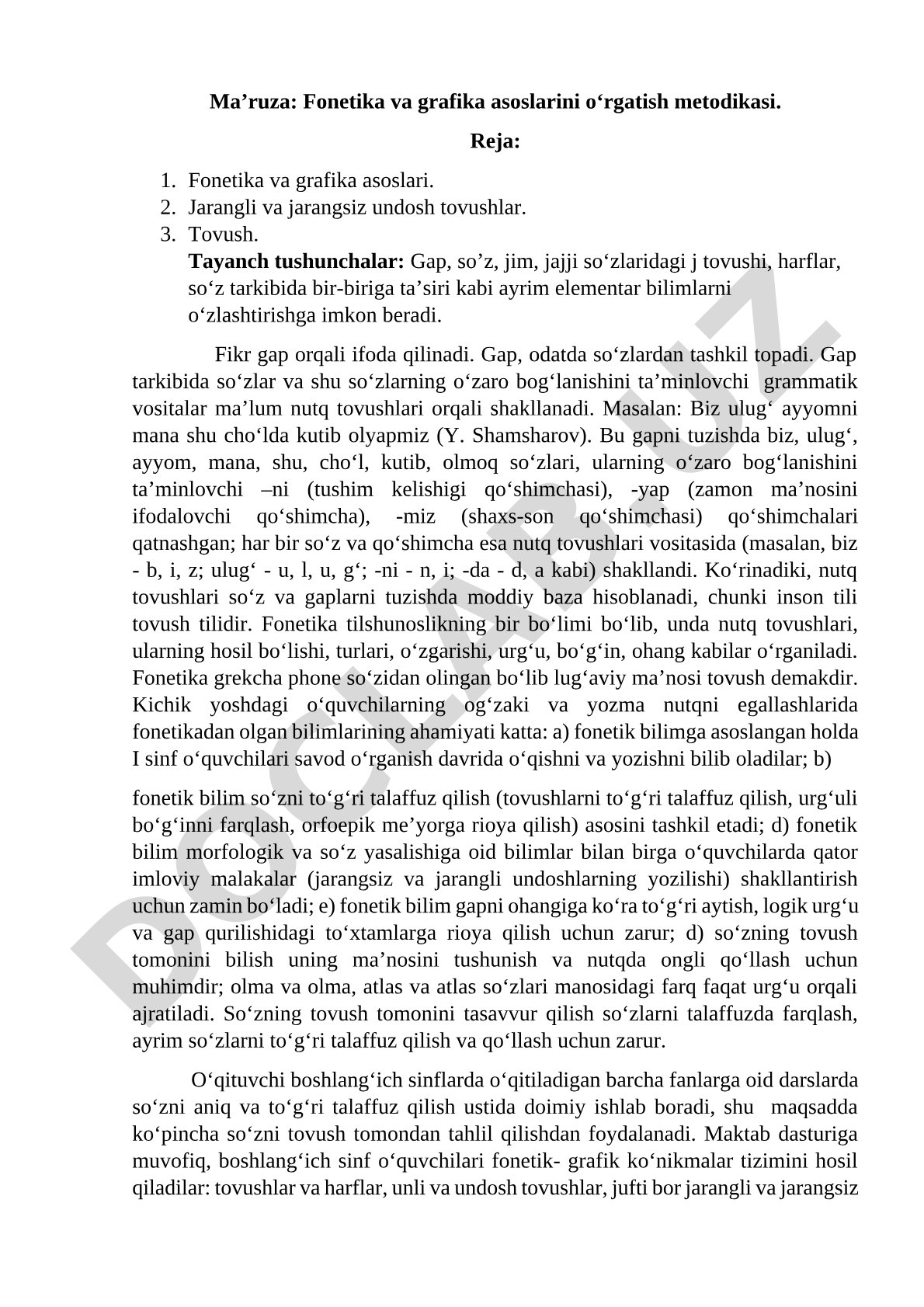 Fonetika va grafika asoslarini oʻrgatish metodikasi