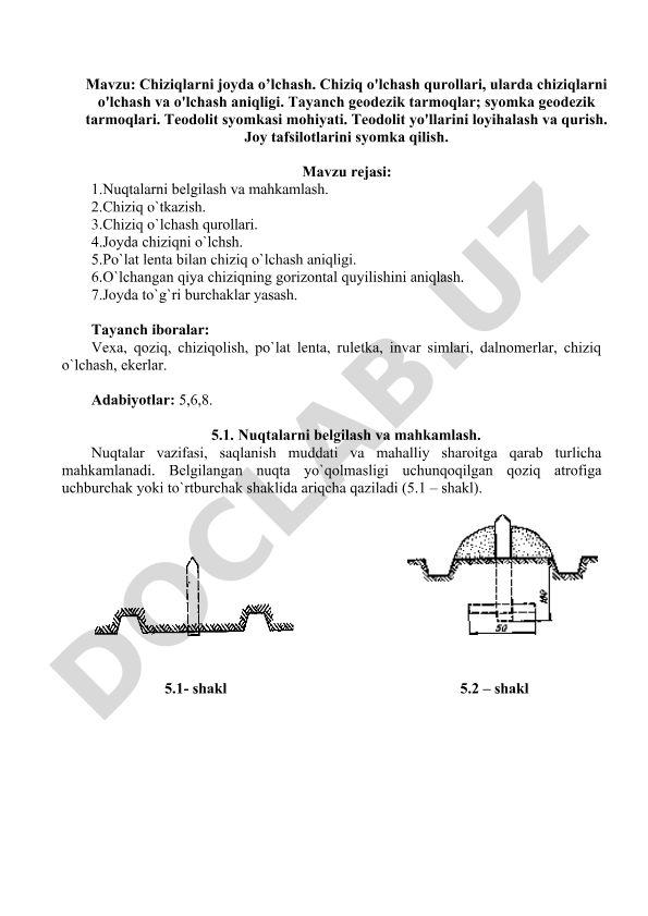 Chiziqlarni joyda o’lchash va geodezik tarmoqlar