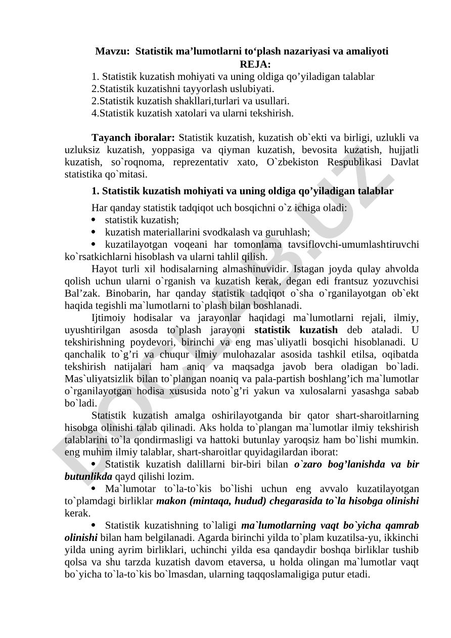 Statistik ma’lumotlarni to‘plash nazariyasi va amaliyoti