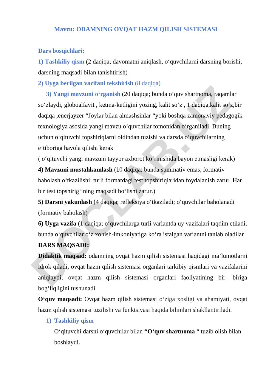 ODAMNING OVQAT HAZM QILISH SISTEMASI