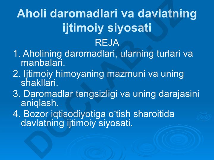 Aholi daromadlari va davlatning ijtimoiy siyosati