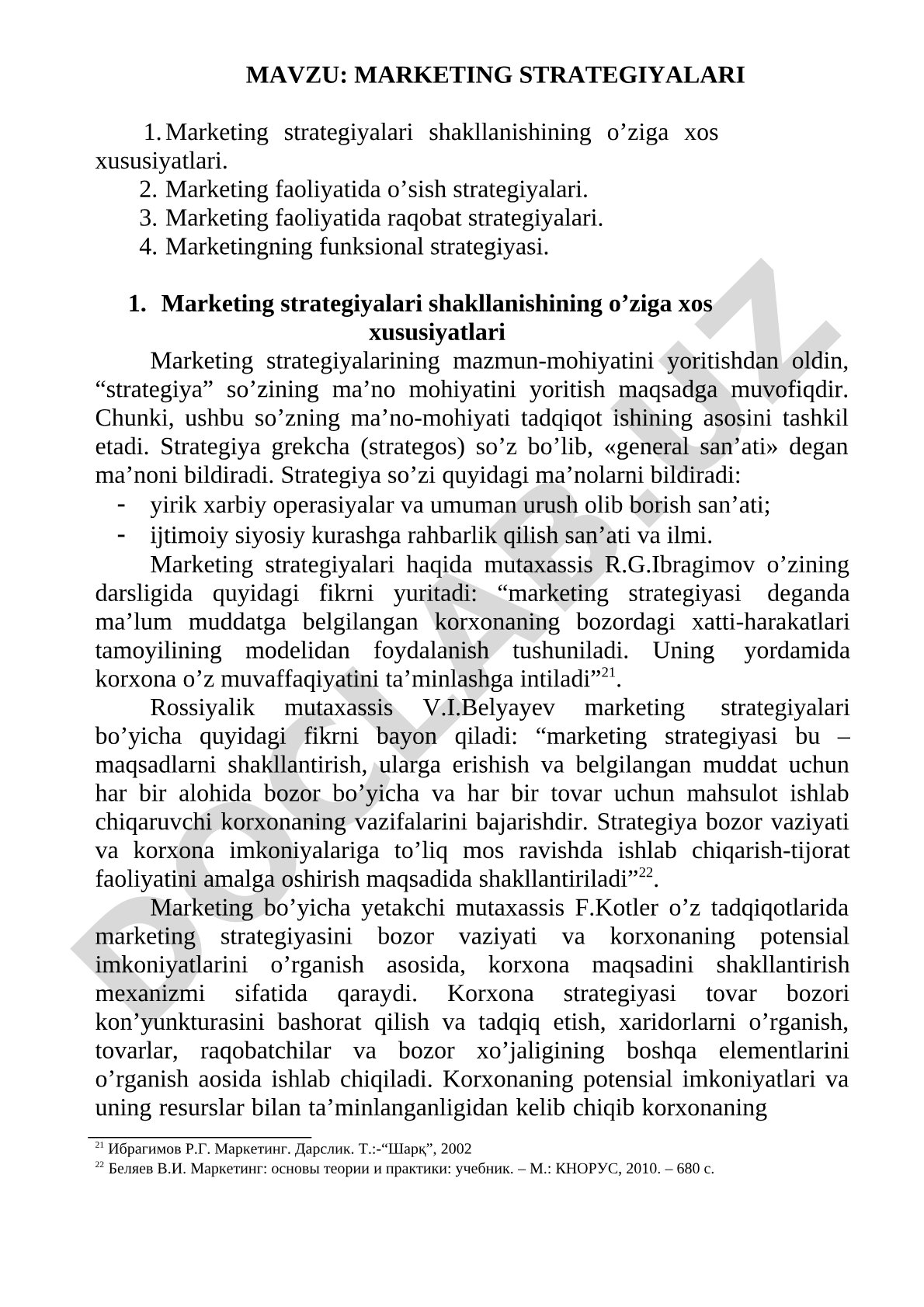 Marketing strategiyalari shakllanishining o’ziga xos xususiyatlari