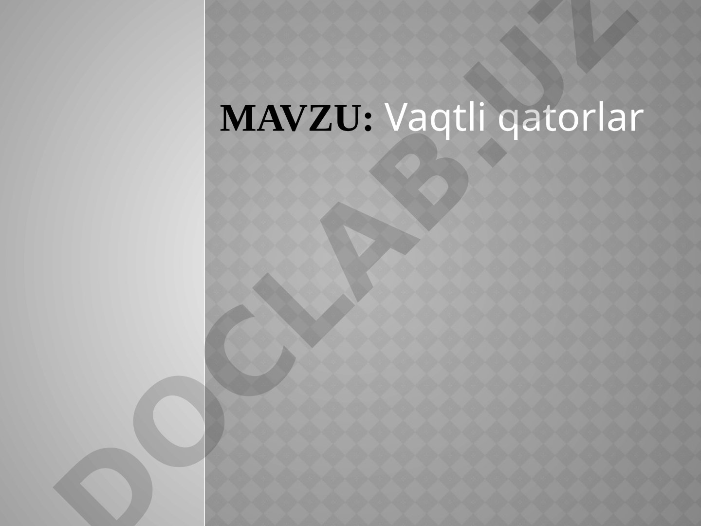 Vaqtli qatorlar REJA: Dinamik qatorlar, dinamik qatorlarning turlari : momentli va davriy. Mutloq, nisbiy va o`rtacha dinamik qatorlar. Dinamik qatorlarni tekislash usullari Biznesda prognozlash (bashoratlash). Dinamik qatorlarning multiplikatli modelining klassik komponentlari