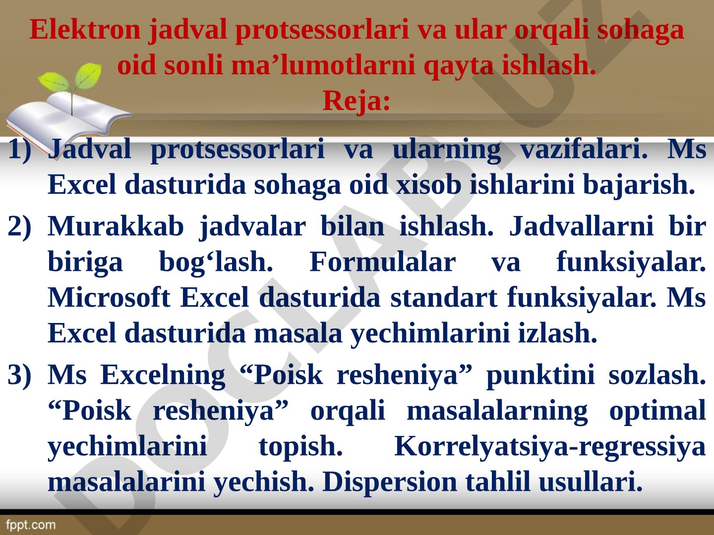 Elektron jadval protsessorlari va ular orqali sohaga oid sonli ma'lumotlarni qayta ishlash