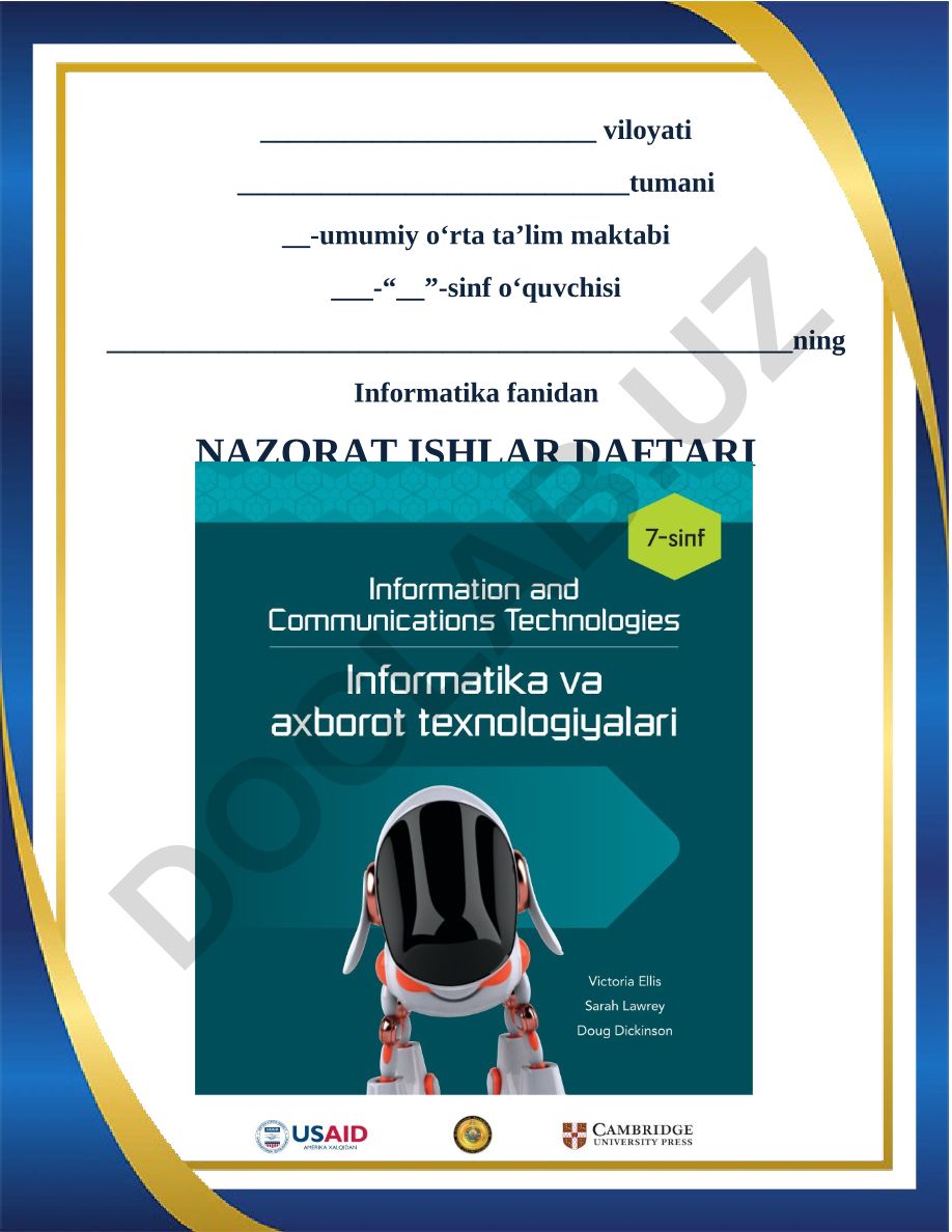 Informatika fanidan nazorat ishlari daftari