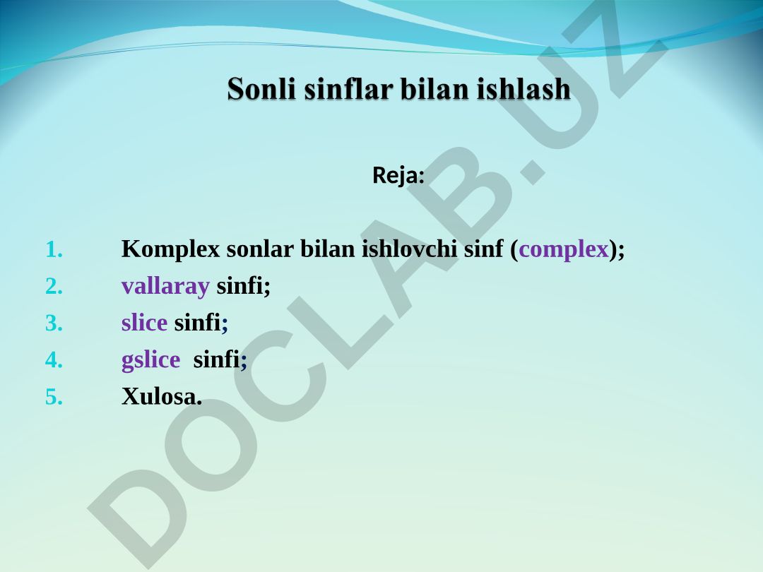 Kompleks sonlar bilan ishlovchi sinf va uning funksiyalari