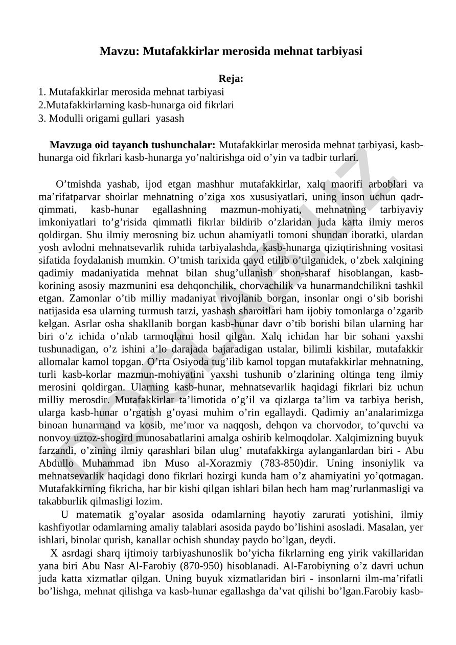 Mutafakkirlar merosida mehnat tarbiyasi
