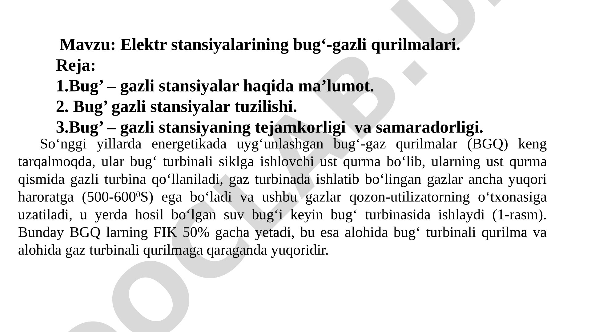 Elektr stansiyalarining bug‘-gazli qurilmalari