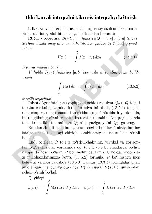 Ikki karrali integralni takroriy integralga keltirish