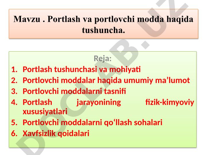 Portlash va portlovchi modda haqida tushuncha