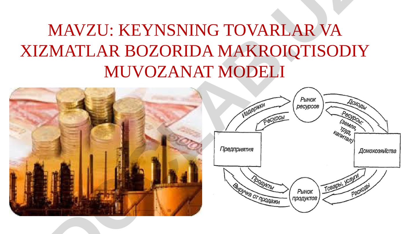 Keynsning tovarlar va xizmatlar bozorida makroiqtisodiy muvozanat modeli