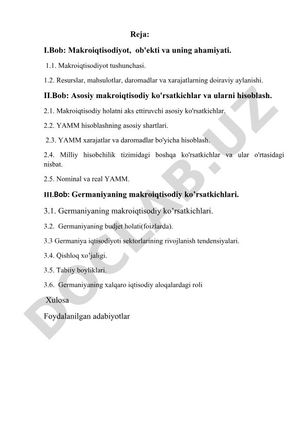 Makroiqtisodiyot asoslari va Germaniyaning makroiqtisodiy ko'rsatkichlari