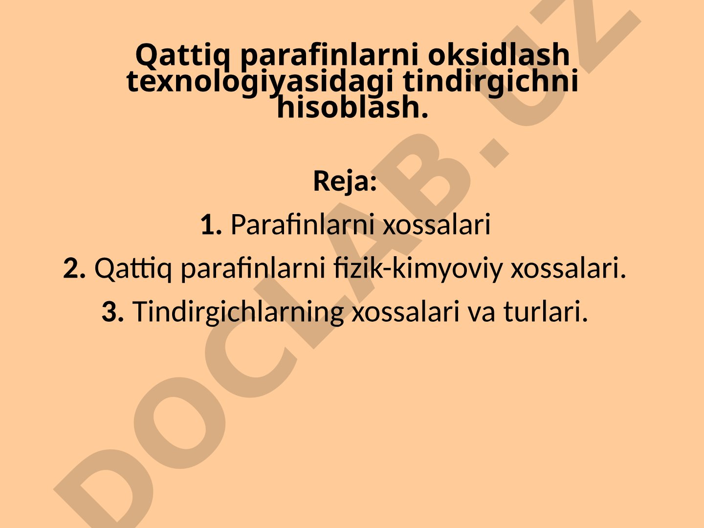 Qattiq parafinlarni oksidlash texnologiyasidagi tindirgichni hisoblash