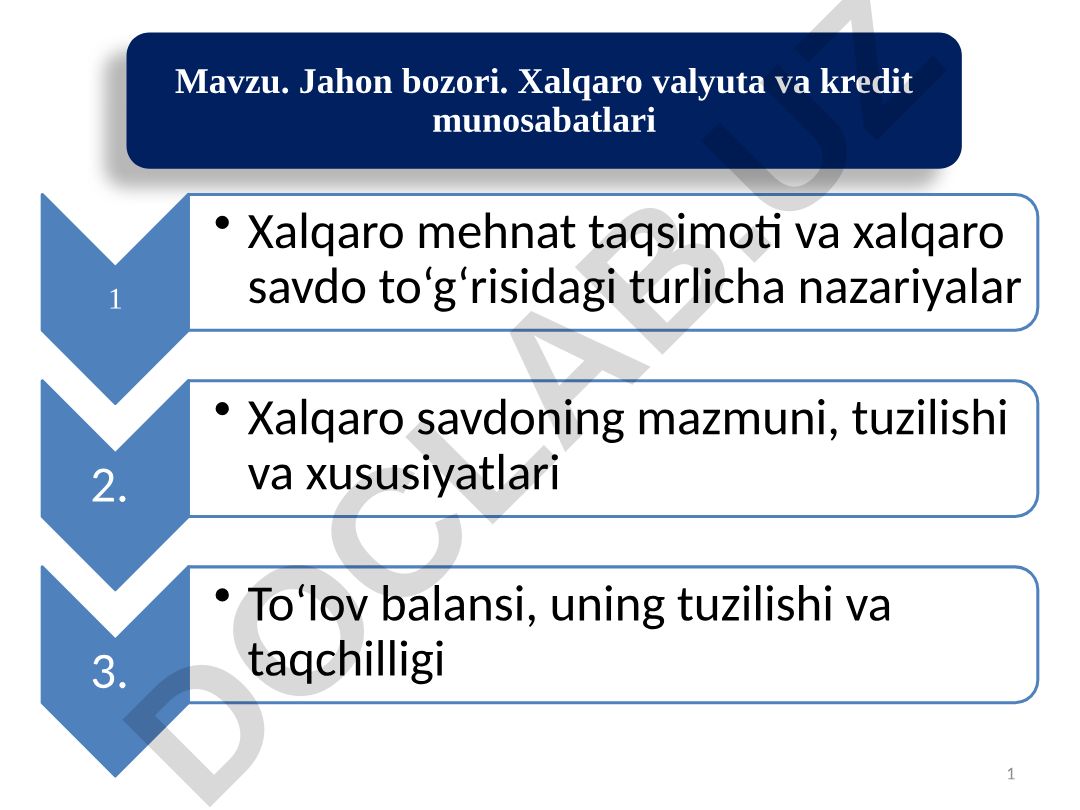 Jahon bozori. Xalqaro valyuta va kredit munosabatlari