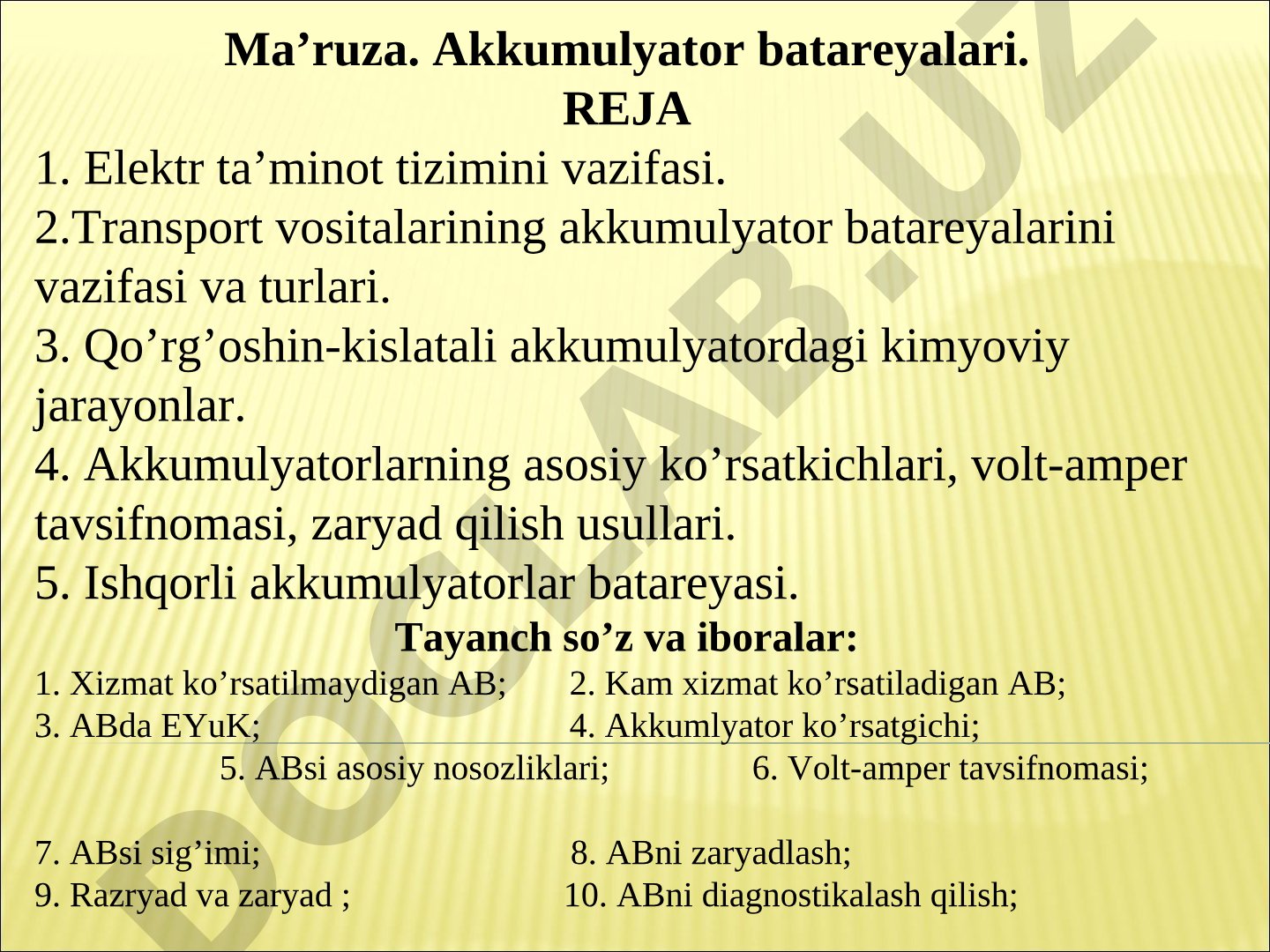 Akkumulyator batareyalari: turlari, ko'rsatkichlari va zaryadlash usullari