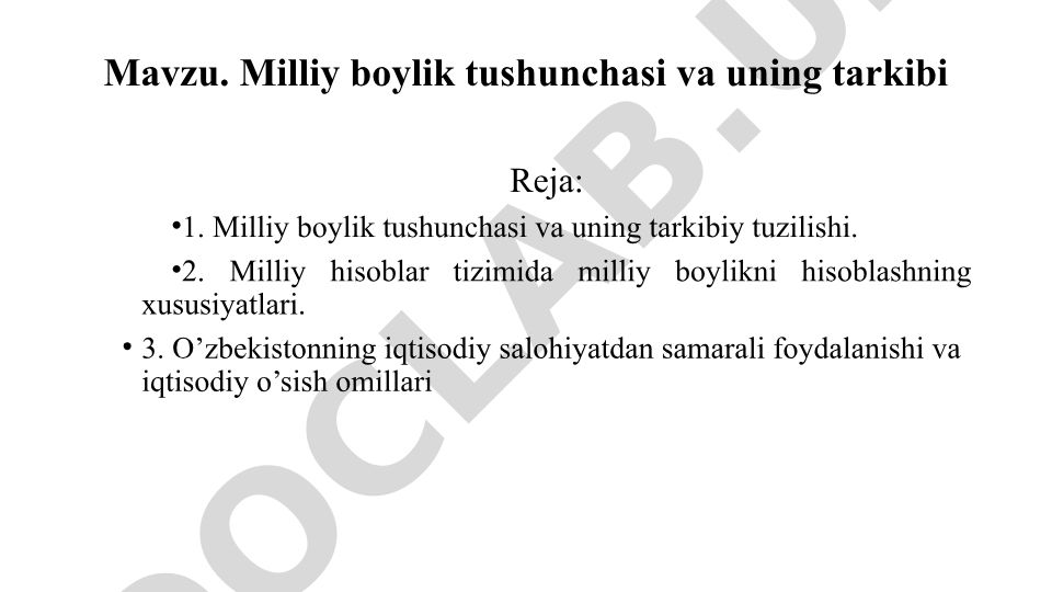 Milliy boylik tushunchasi va uning tarkibi