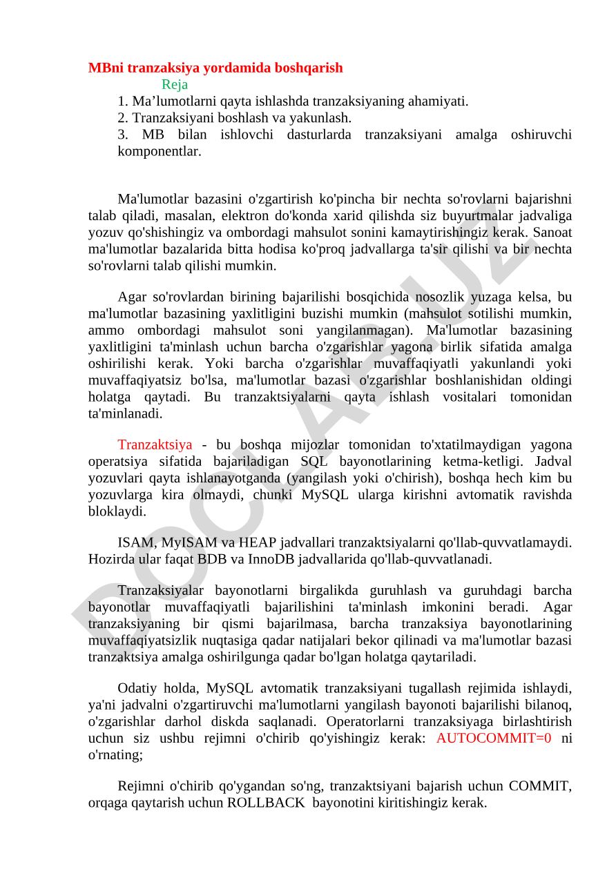 MBni tranzaksiya yordamida boshqarish