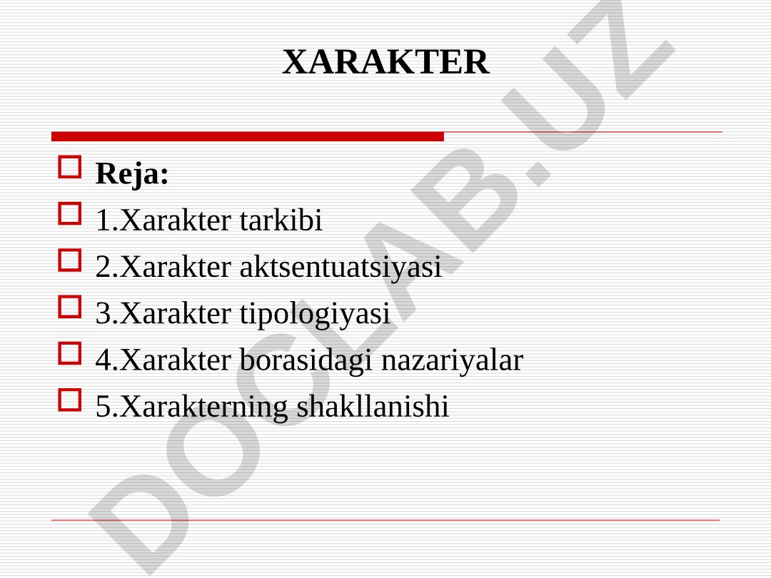 Xarakter tarkibi, aktsentuatsiyasi, tipologiyasi va shakllanishi