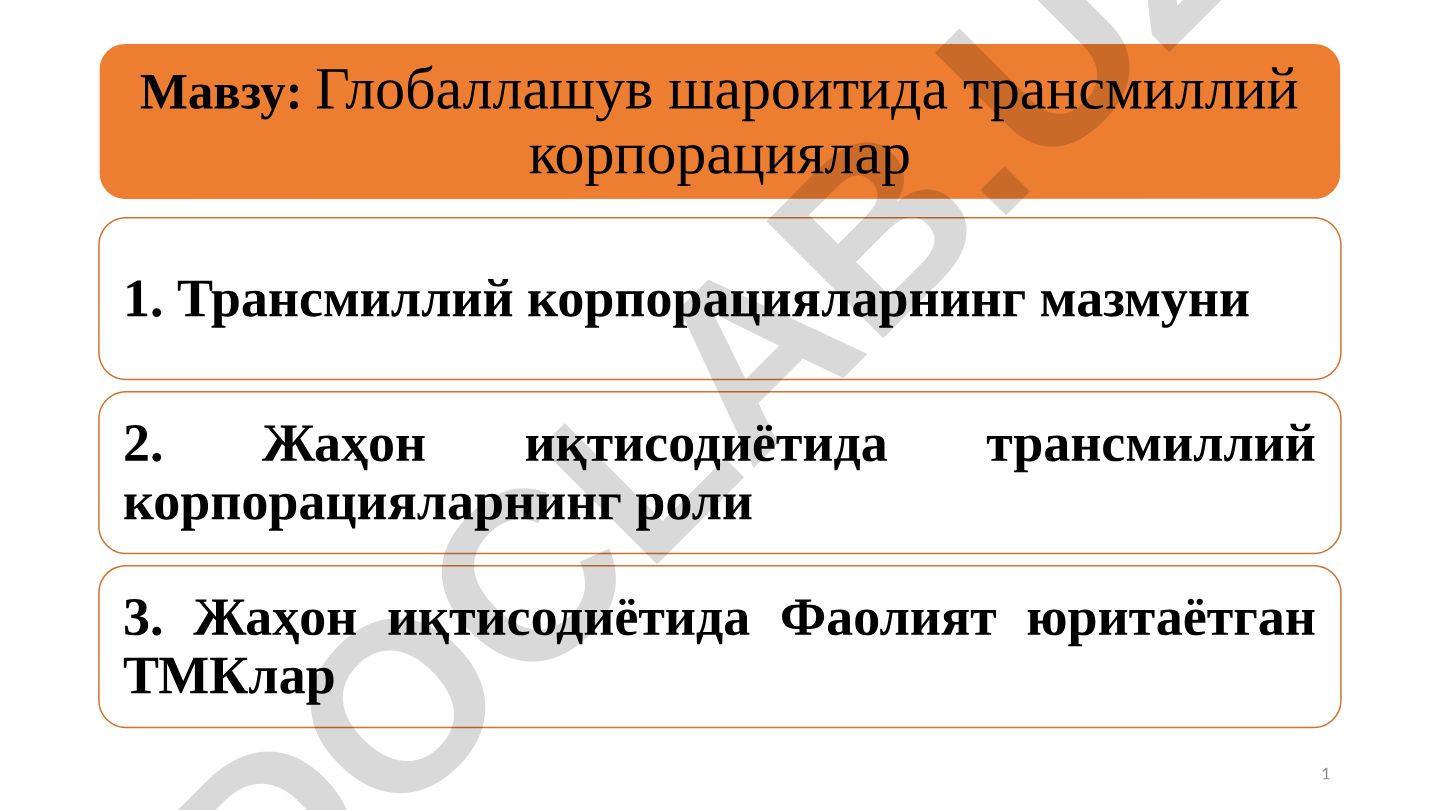 Глобаллашув шароитида трансмиллий корпорациялар