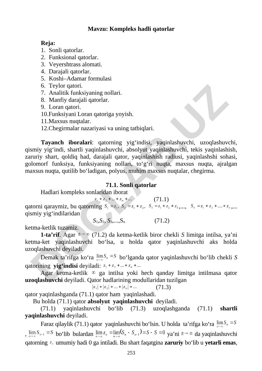 Kompleks hadli qatorlar