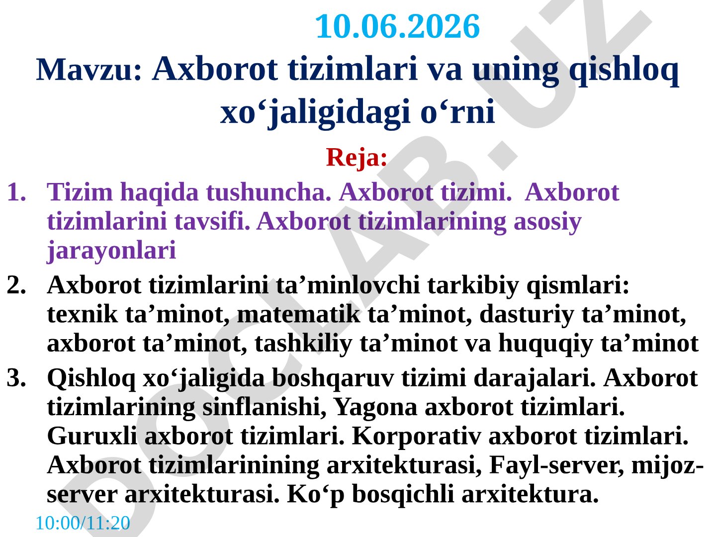 Axborot tizimlari va uning qishloq xo‘jaligidagi o‘rni