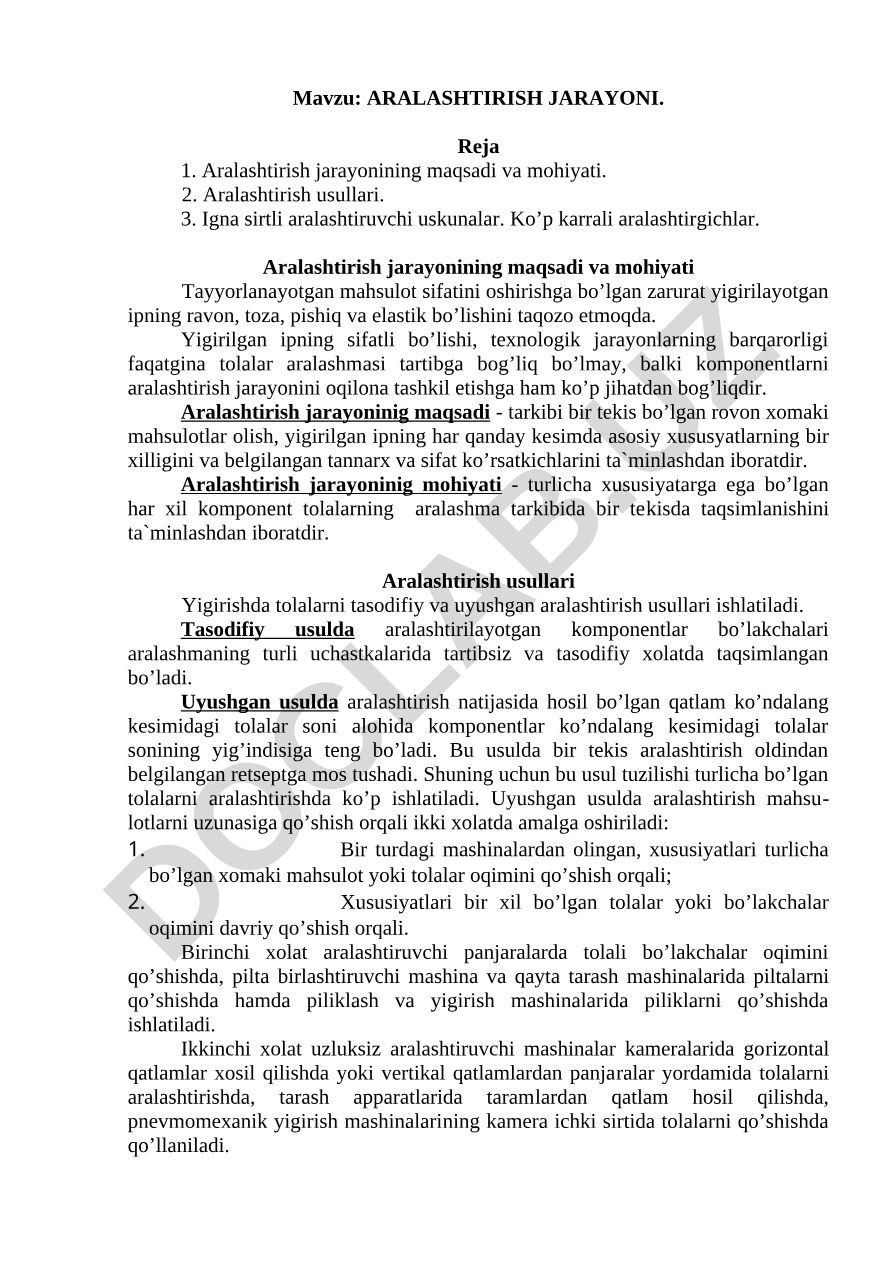 ARALASHTIRISH JARAYONI
