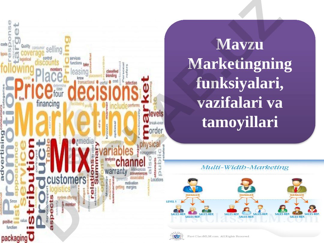 Marketingning funksiyalari, vazifalari va tamoyillari