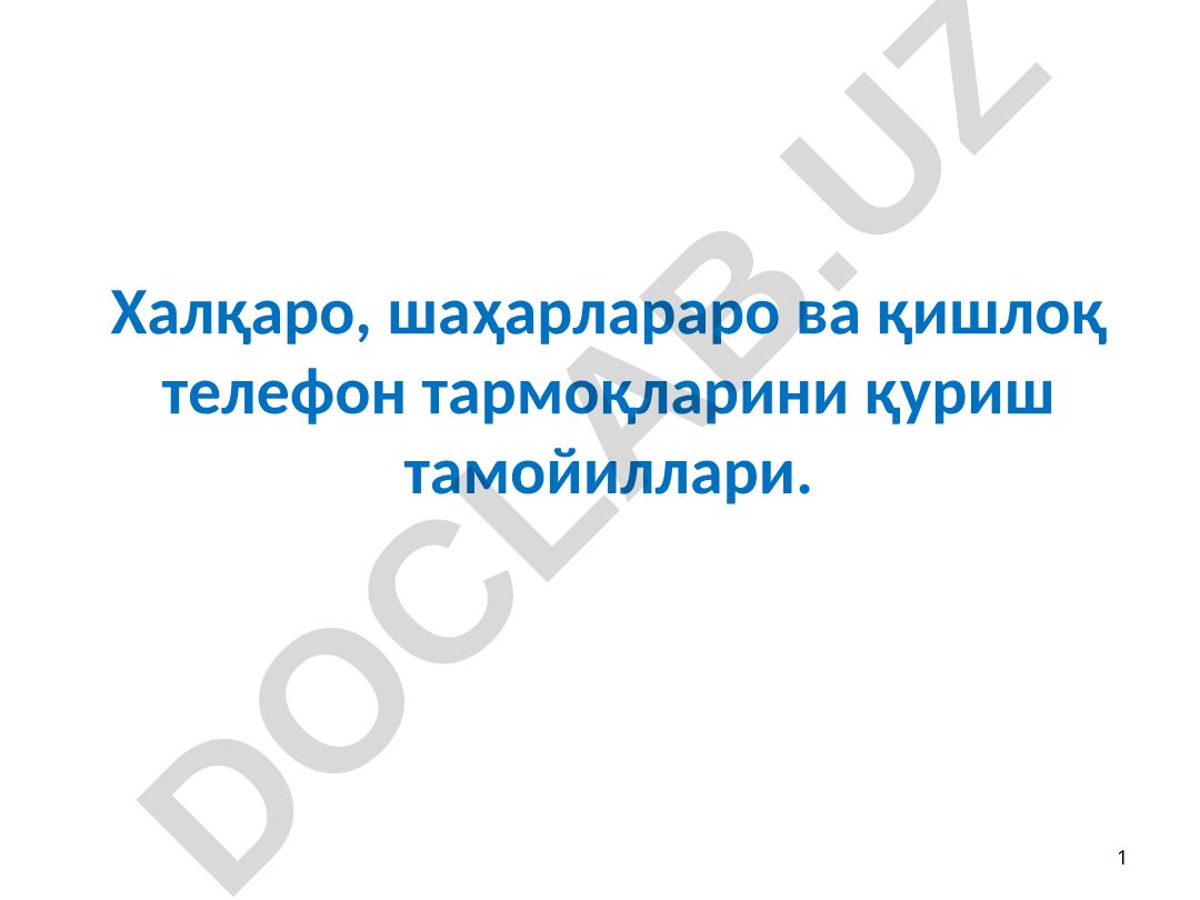 Халқаро, шаҳарлараро ва қишлоқ телефон тармоқларини қуриш тамойиллари ва номерлаш тизимлари