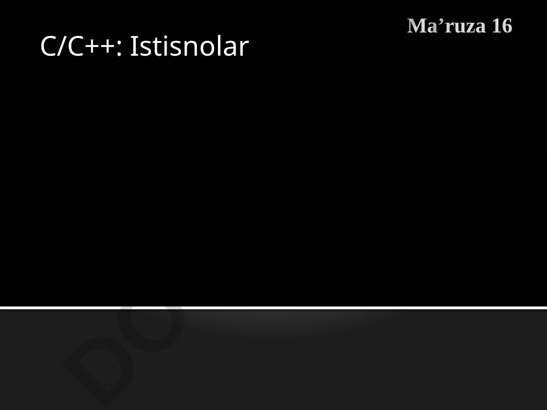 C++ dasturlash tilida istisnolar bilan ishlash