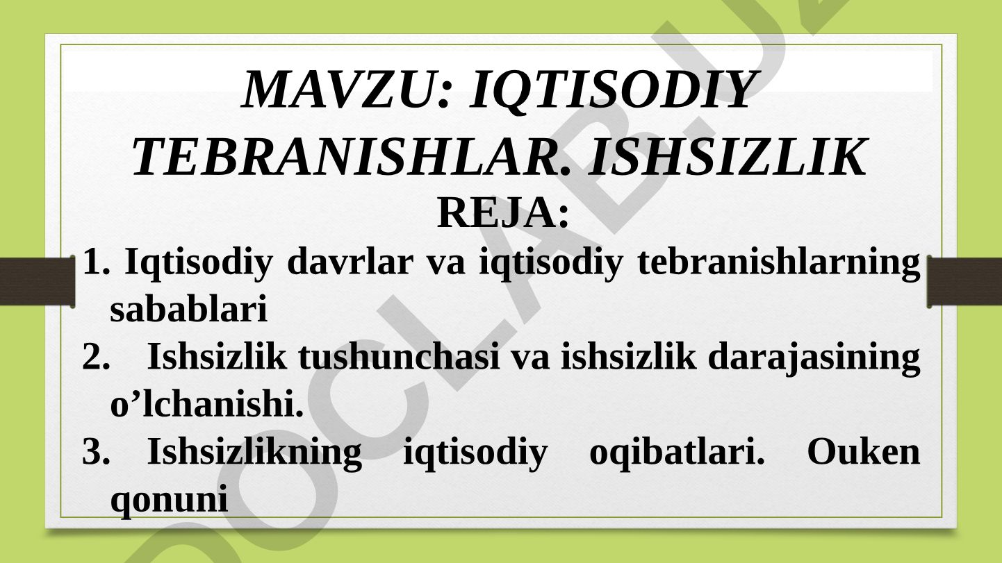 Iqtisodiy tebranishlar. Ishsizlik
