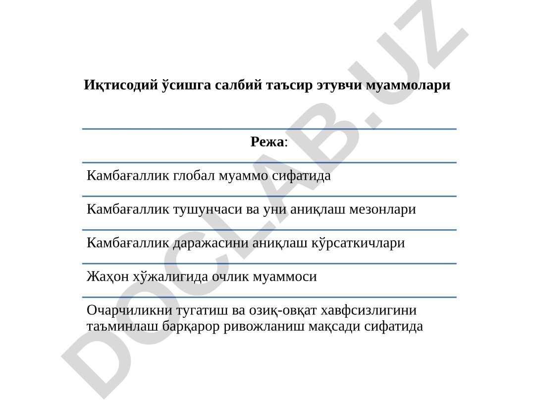 Камбағаллик ва қашшоқлик муаммолари: тушунчалар, мезонлар ва жаҳон кўрсаткичлари