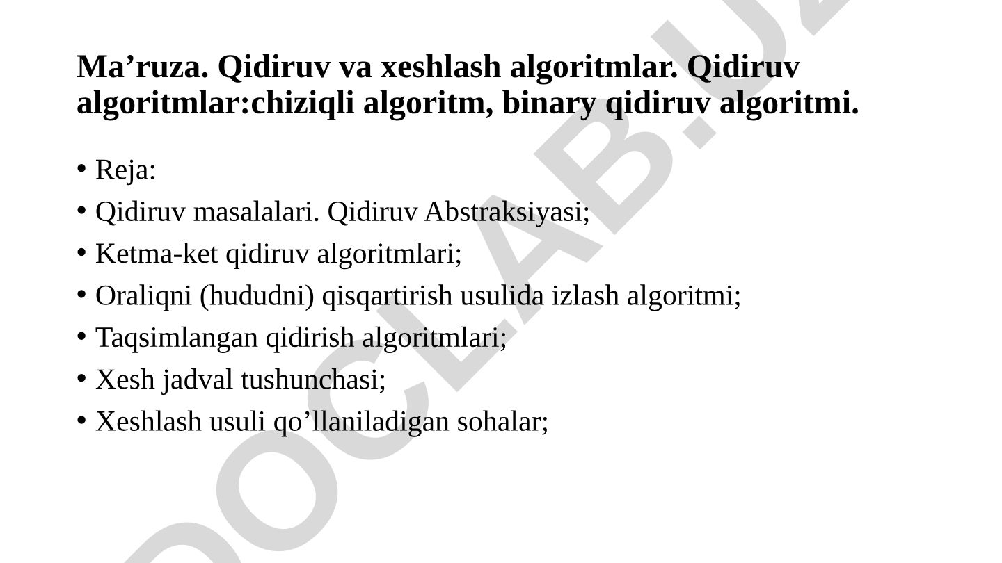 Qidiruv va xeshlash algoritmlari