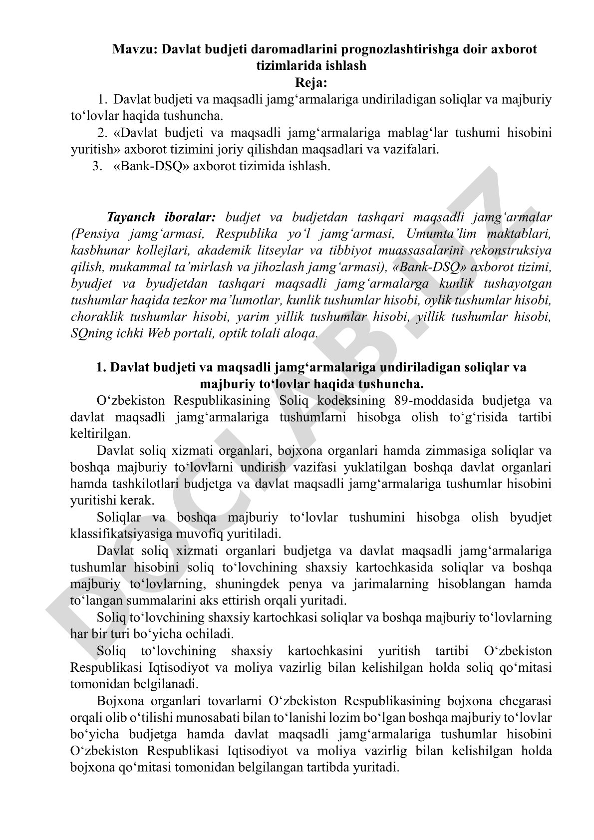 Davlat budjeti prognozlashtirish axborot tizimi
