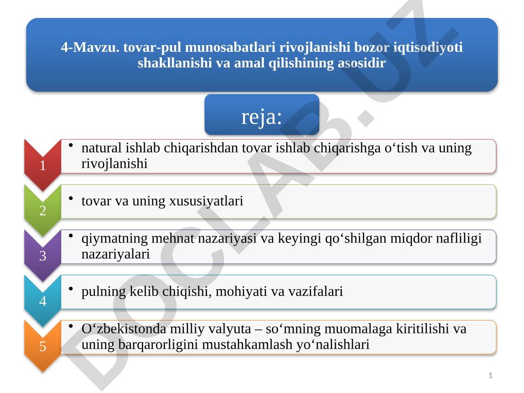 Tovar-pul munosabatlari rivojlanishi bozor iqtisodiyoti shakllanishi va amal qilishining asosidir