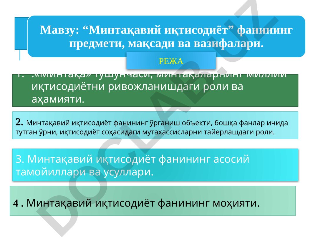 “Минтақавий иқтисодиёт” фанининг предмети, мақсади ва вазифалари