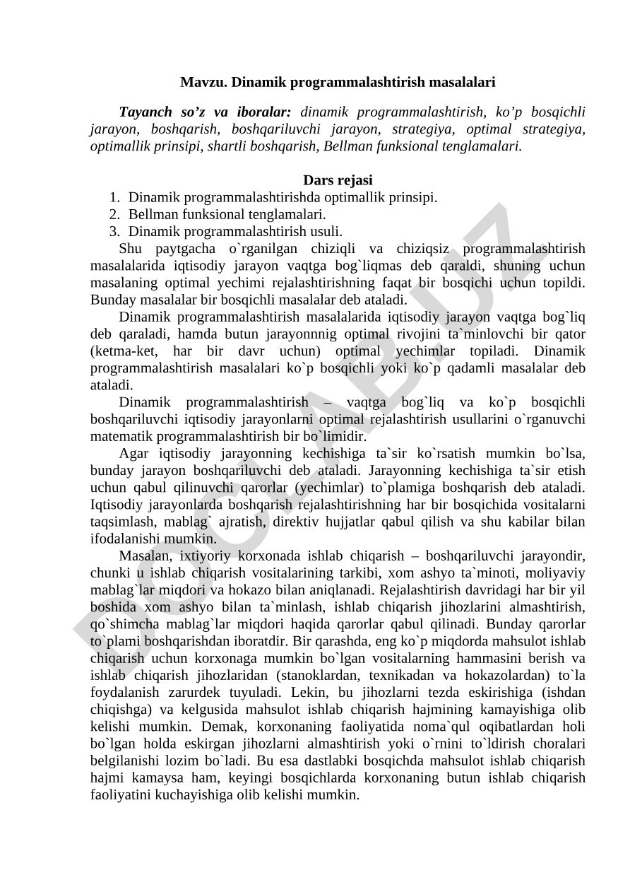 Dinamik programmalashtirish masalalari