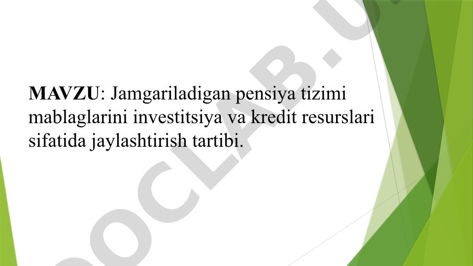 Jamgariladigan pensiya tizimi mablaglarini investitsiya va kredit resurslari sifatida jaylashtirish tartibi