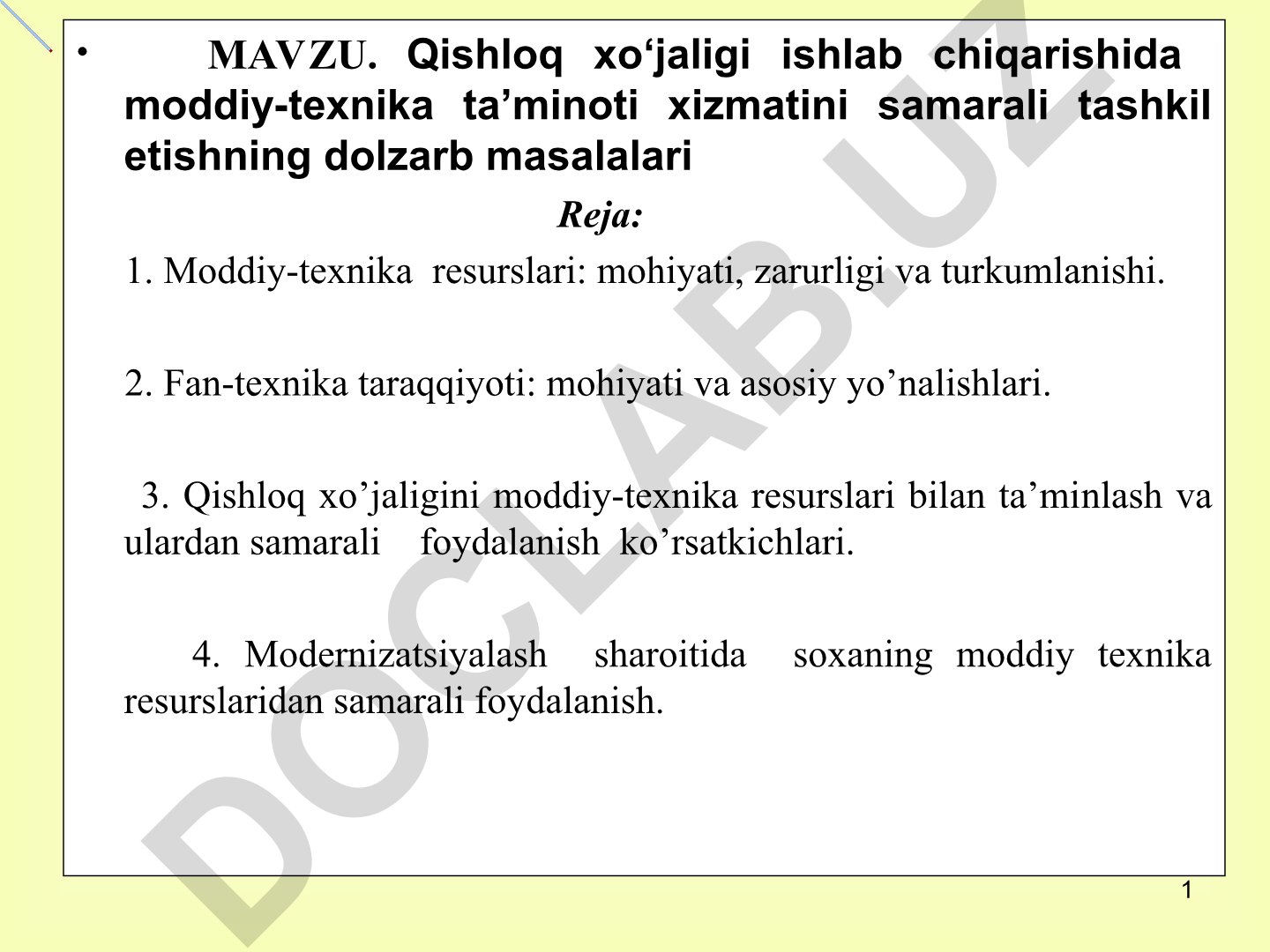 Qishloq xo‘jaligi ishlab chiqarishida moddiy-texnika ta’minoti xizmatini samarali tashkil etishning dolzarb masalalari
