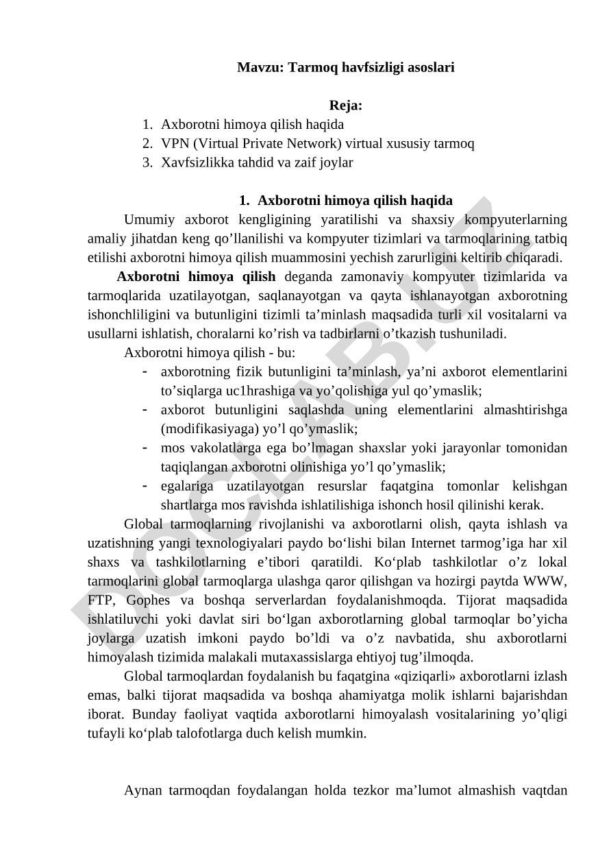 Tarmoq havfsizligi asoslari