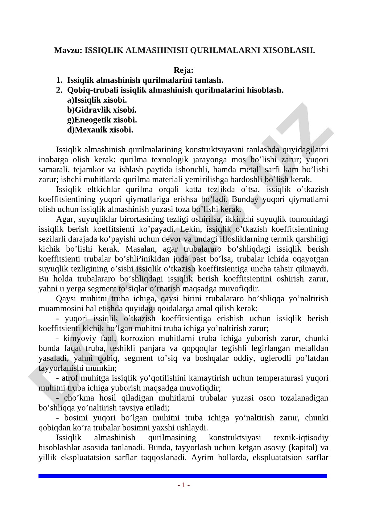 ISSIQLIK ALMASHINISH QURILMALARNI XISOBLASH