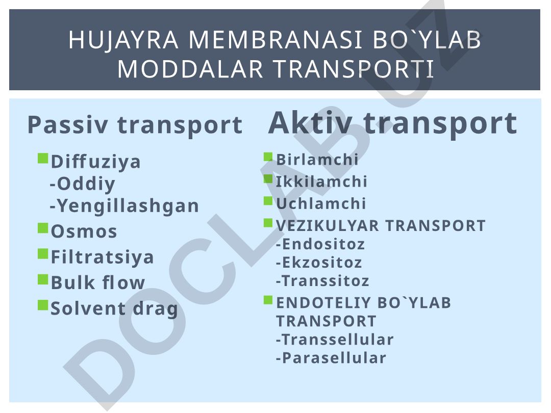 Hujayra membranasi bo'ylab moddalar transporti