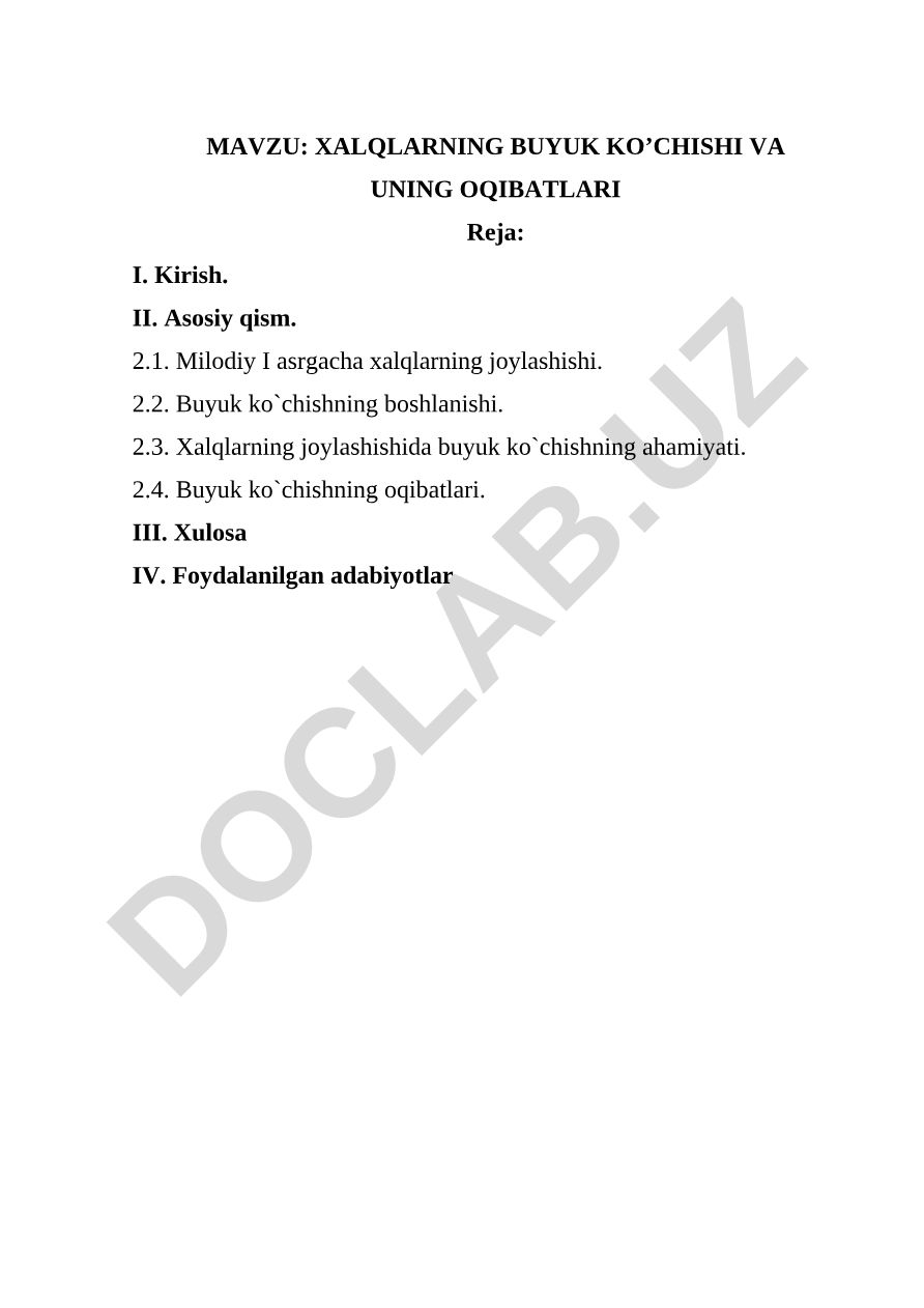 XALQLARNING BUYUK KO’CHISHI VA UNING OQIBATLARI