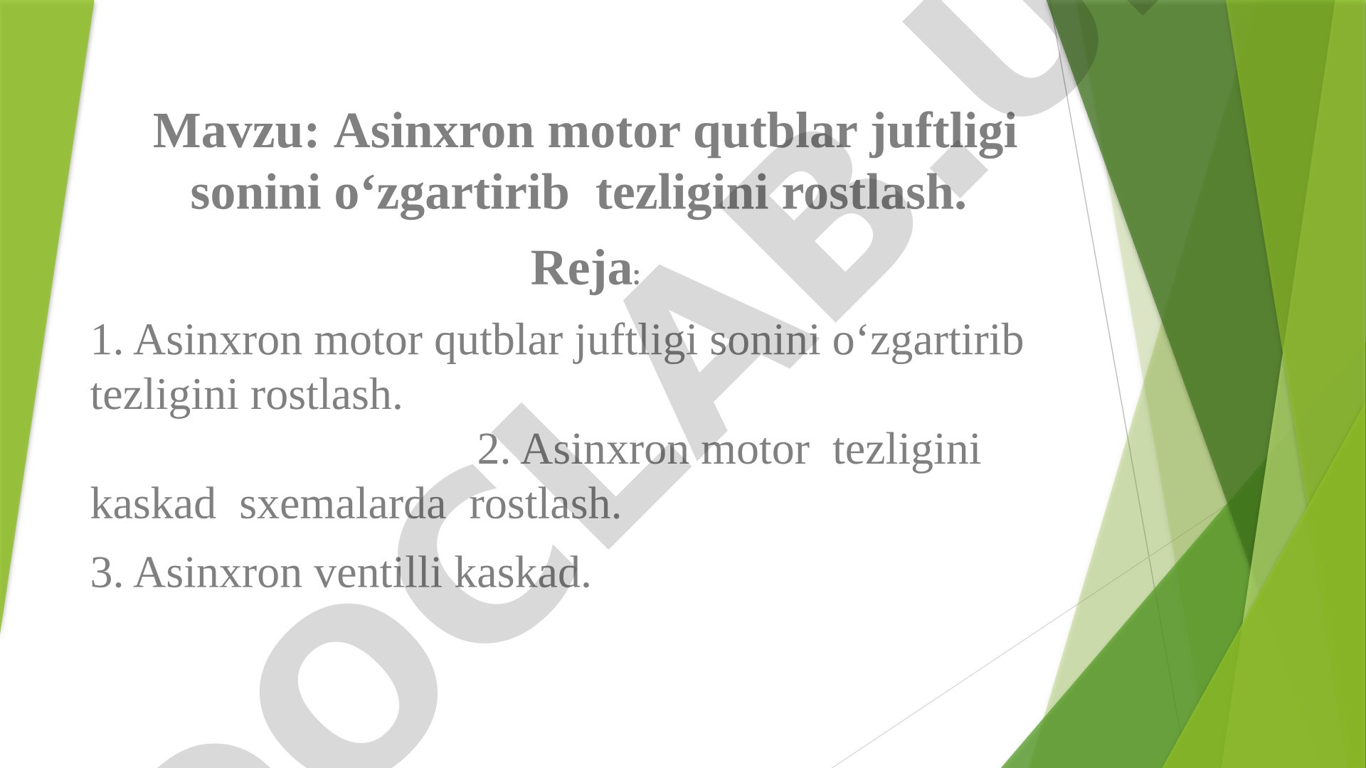 Asinxron motor qutblar juftligi sonini o‘zgartirib tezligini rostlash