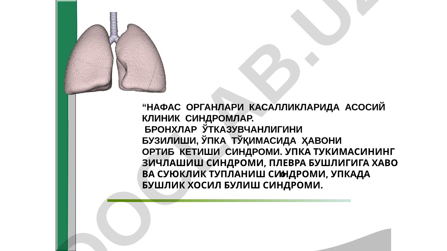 Нафас органлари касалликларида асосий клиник синдромлар