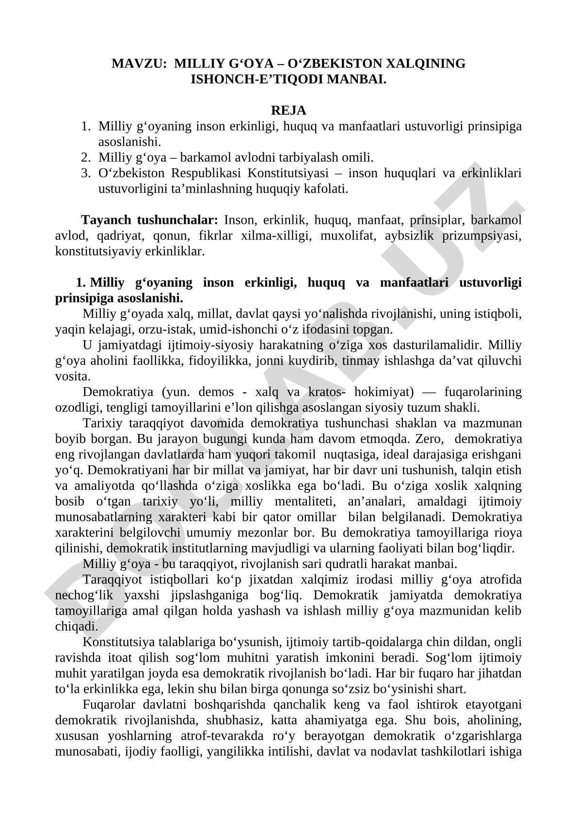 Milliy g‘oya – O‘zbekiston xalqining ishonch-e’tiqodi manbai